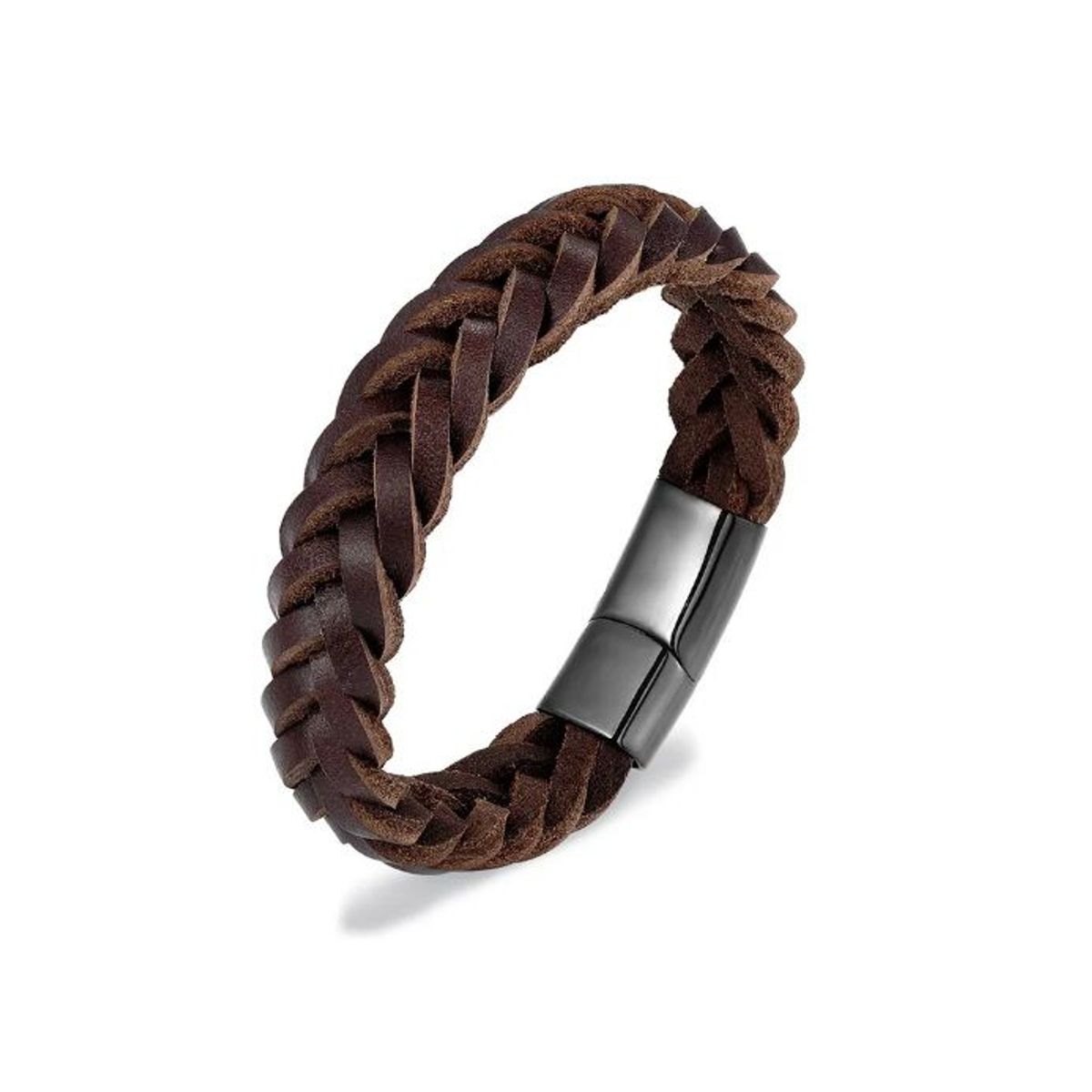 GENERICO - Pulsera Brazalete de Cuero Genuino Puro con Broche Imantado Negro