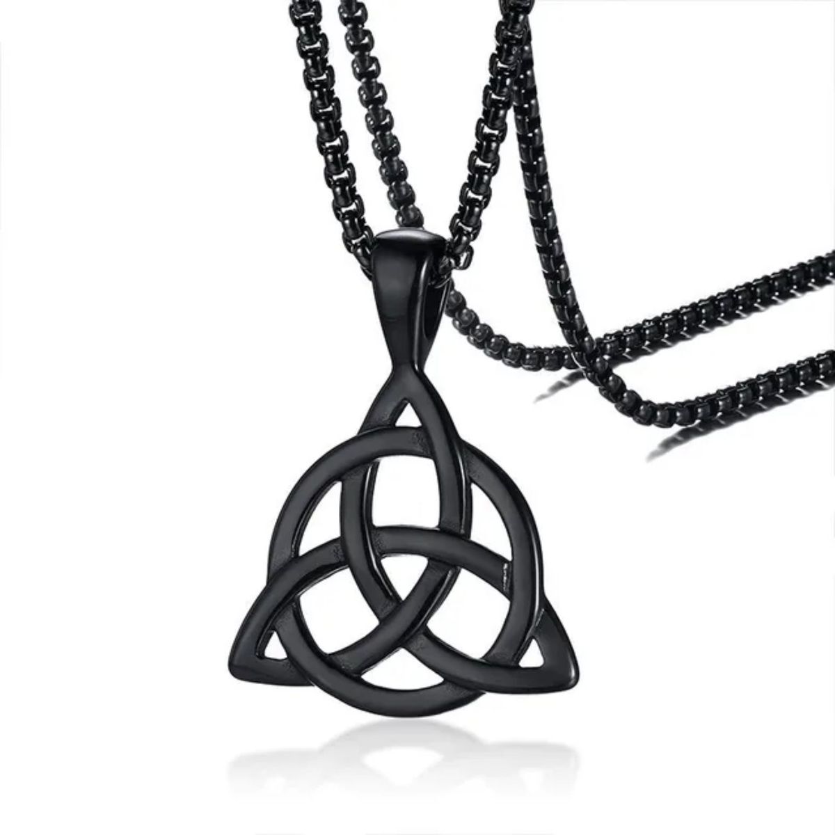 GENERICO - Collar con colgante de nudo Triquetra irlandés negro para hombre