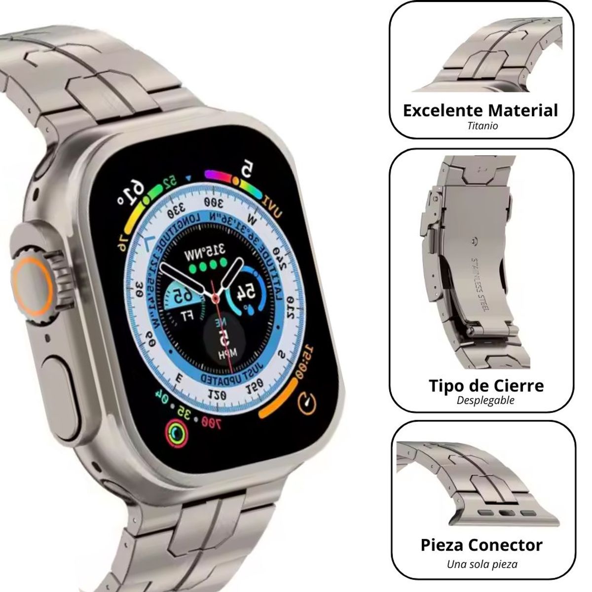 URVOI - Correa de Titanio para Apple Watch Iron Man Acabado Mate 44-45-46-49mm