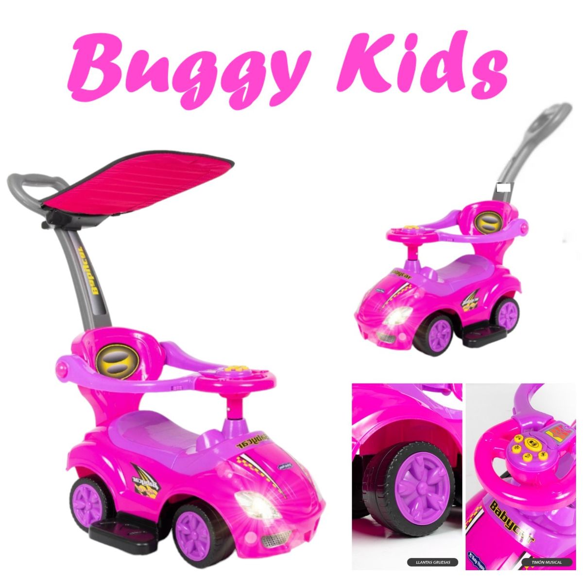 BABY HAPPY - Buggy Kids Correpasillos Musical Luces -Rosado