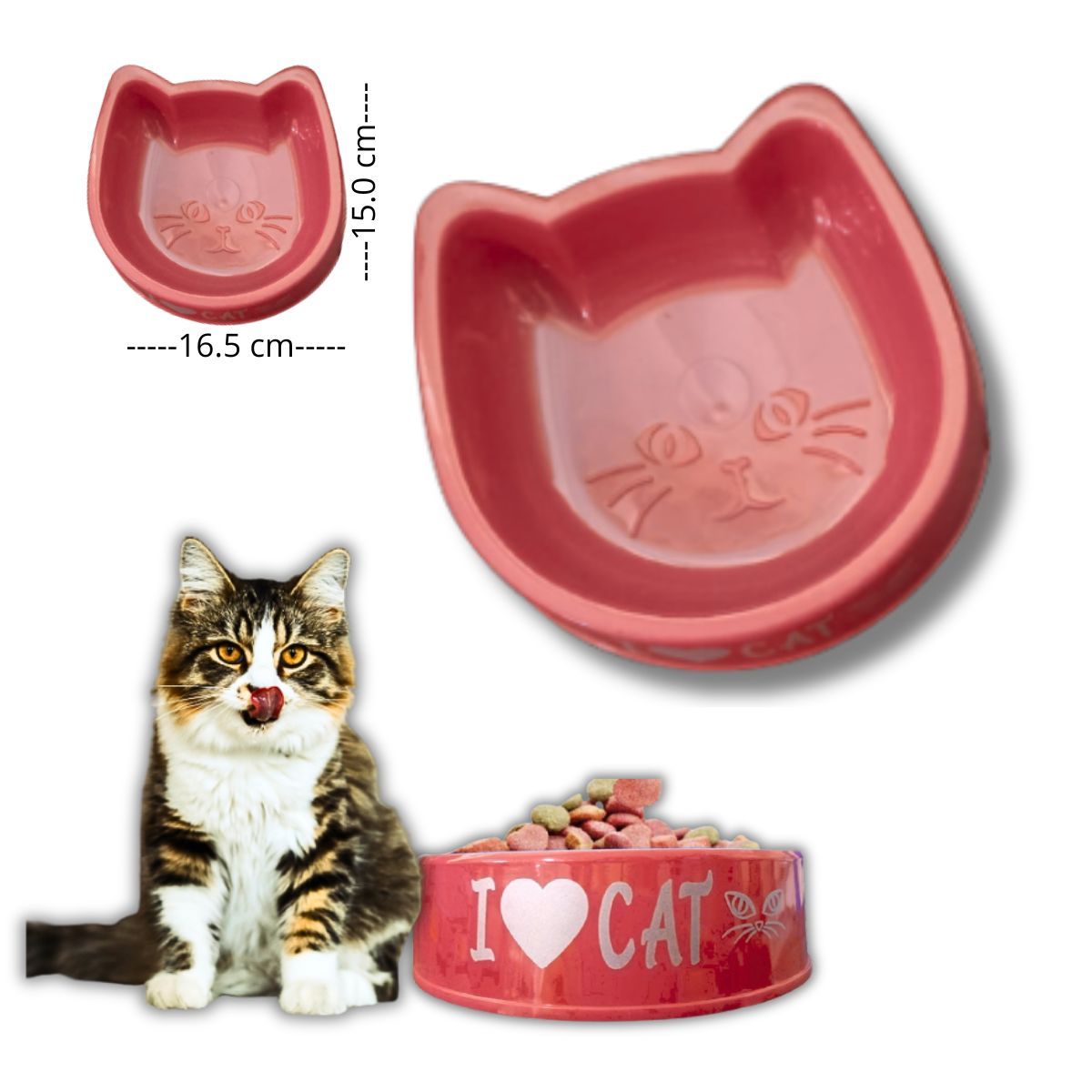 GENERICO - PLATO PARA MASCOTA DISEÑO GATO ROSA SALMON.