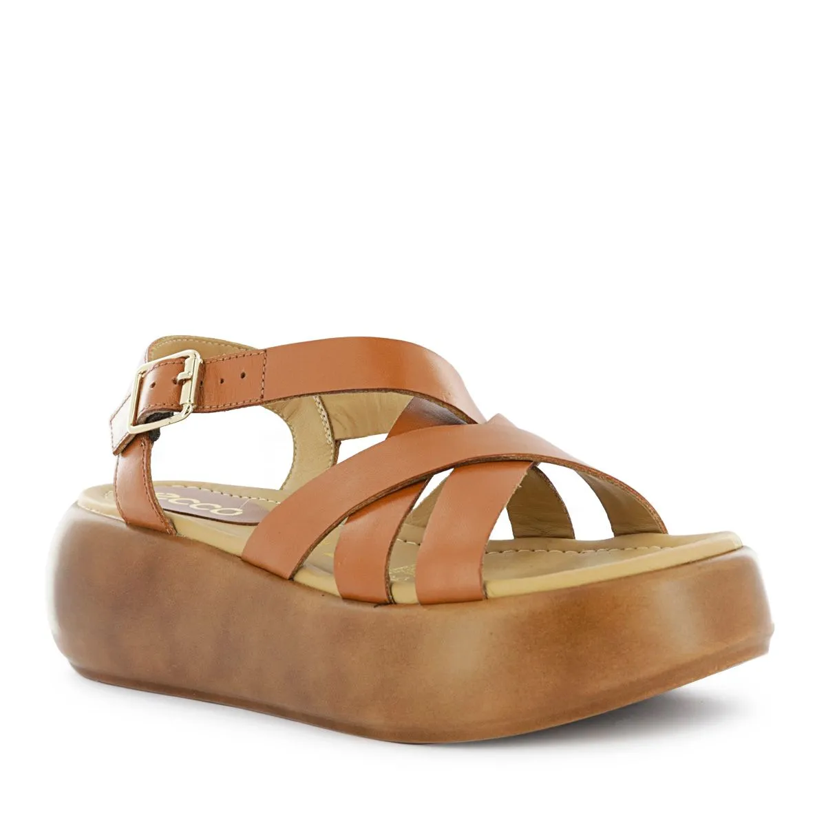 ECCO - Sandalias con Plataforma Mujer Ecco Nevada01 Caramelo Cuero Natural