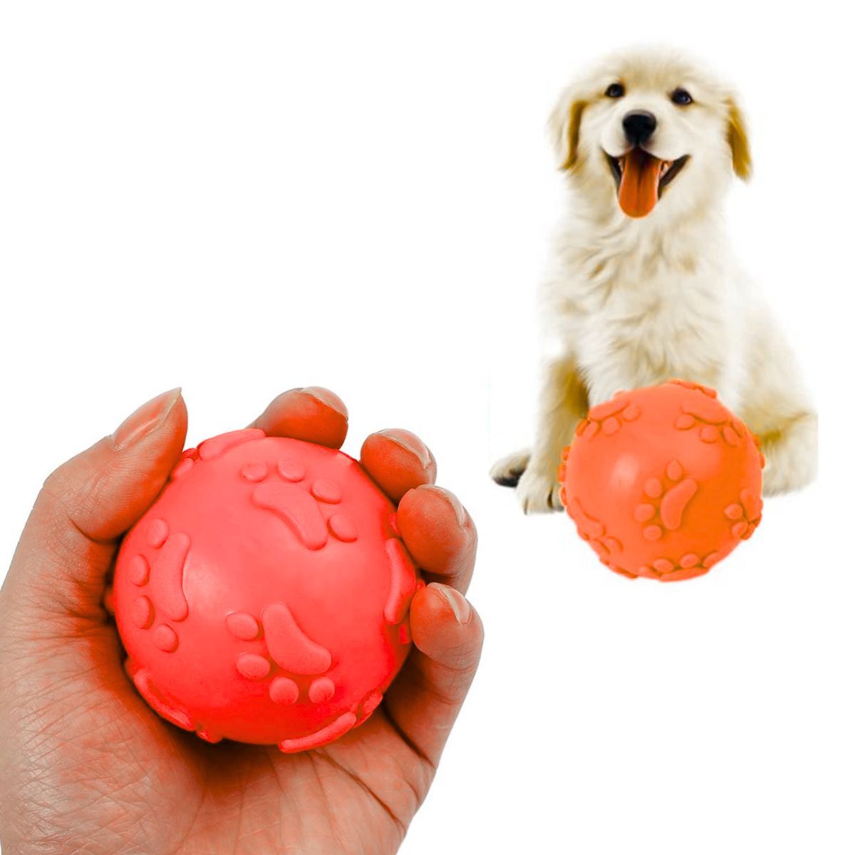 GENERICO - Pelota de Jebe para Perros Huellita Color ROJO