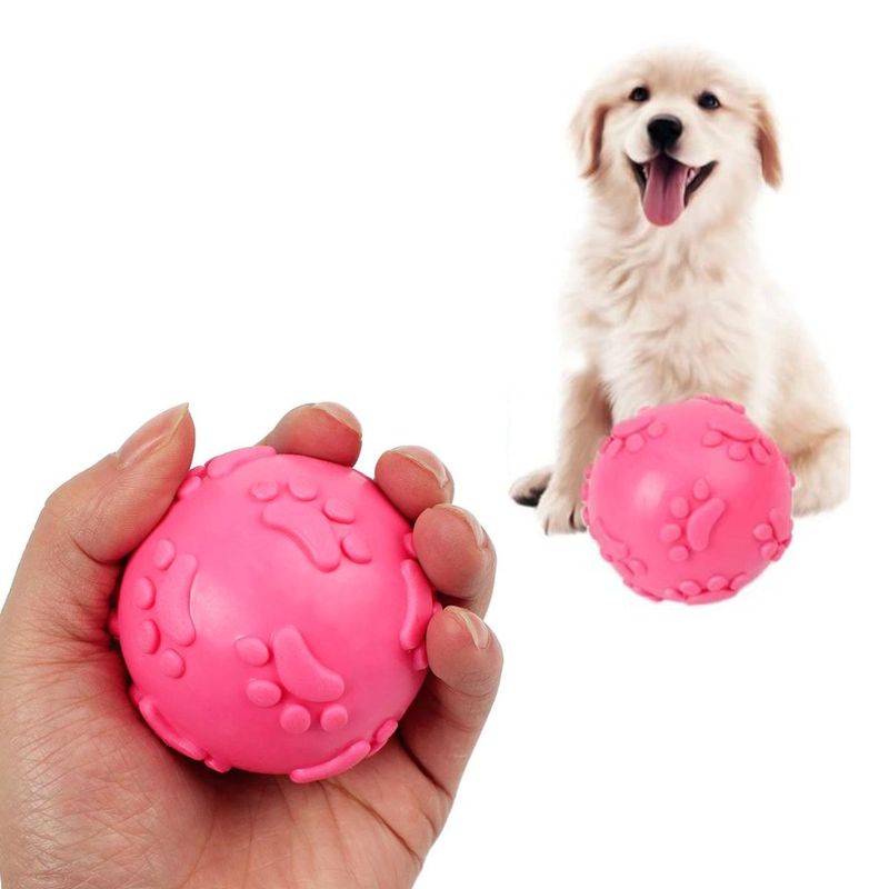 GENERICO - Pelota de Jebe para Perros Huellita Color FUCSIA