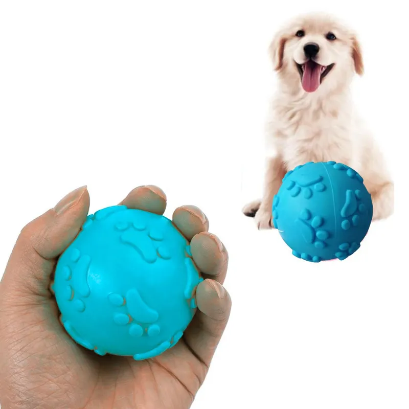 GENERICO - Pelota de Jebe para Perros Huellita Color CELESTE