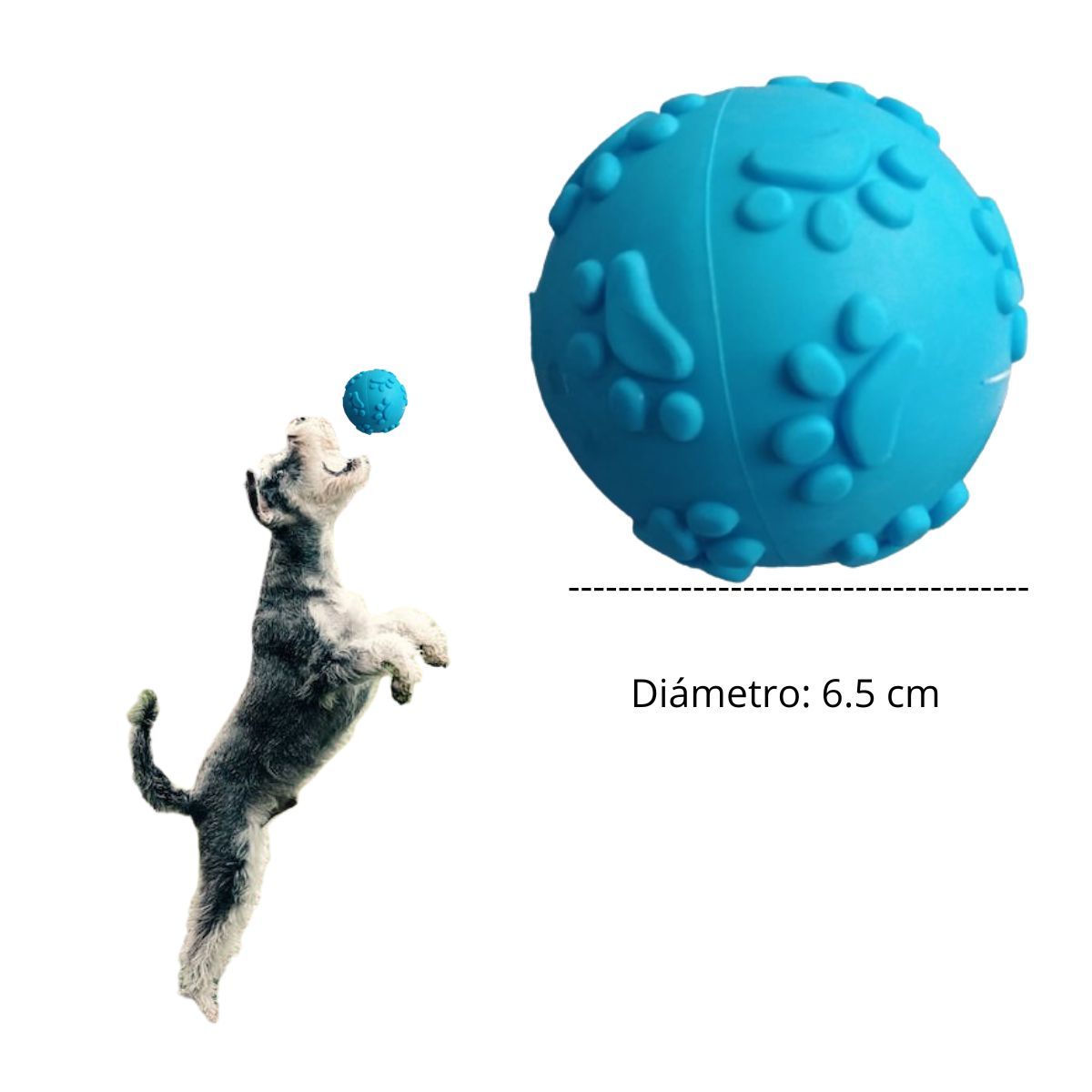GENERICO - Pelota de Jebe para Perros Huellita Color CELESTE