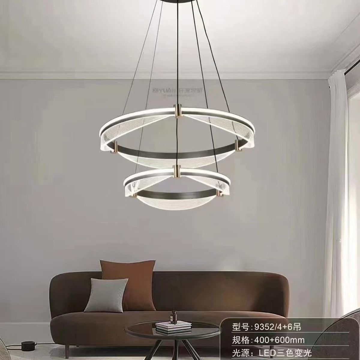 GENERICO - Lámpara de techo led doble aro 3 luces negro