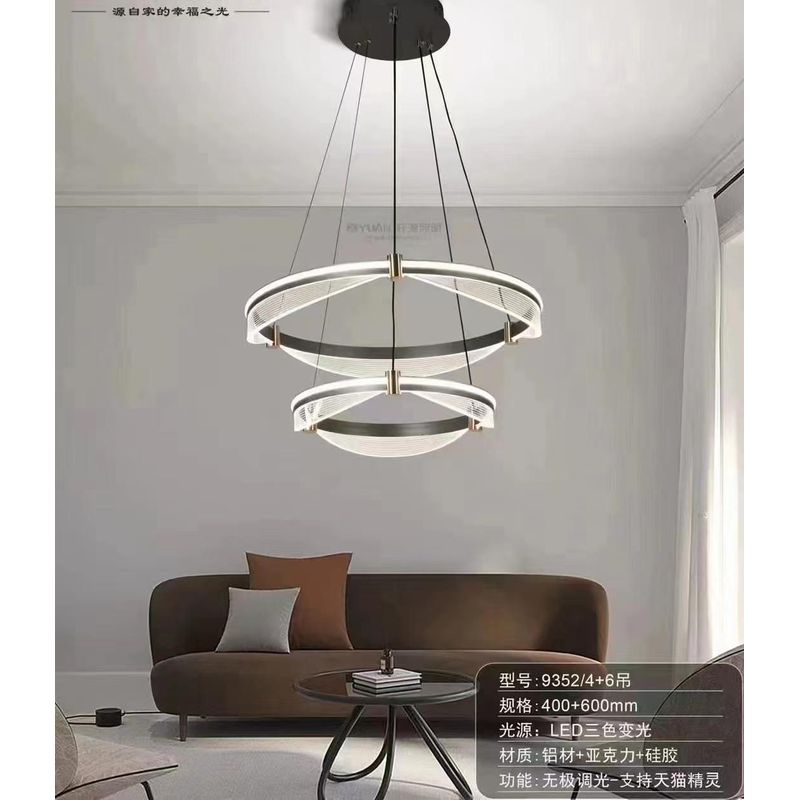 GENERICO - Lámpara de techo led doble aro 3 luces negro