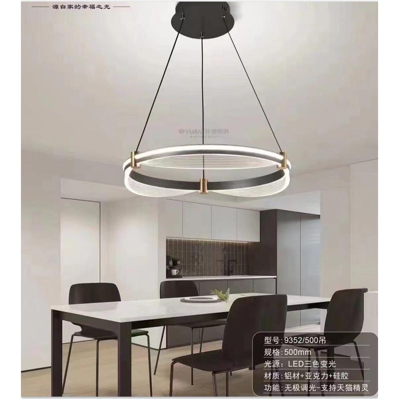 GENERICO - Lámpara de techo led aro 3 luces negro moderna