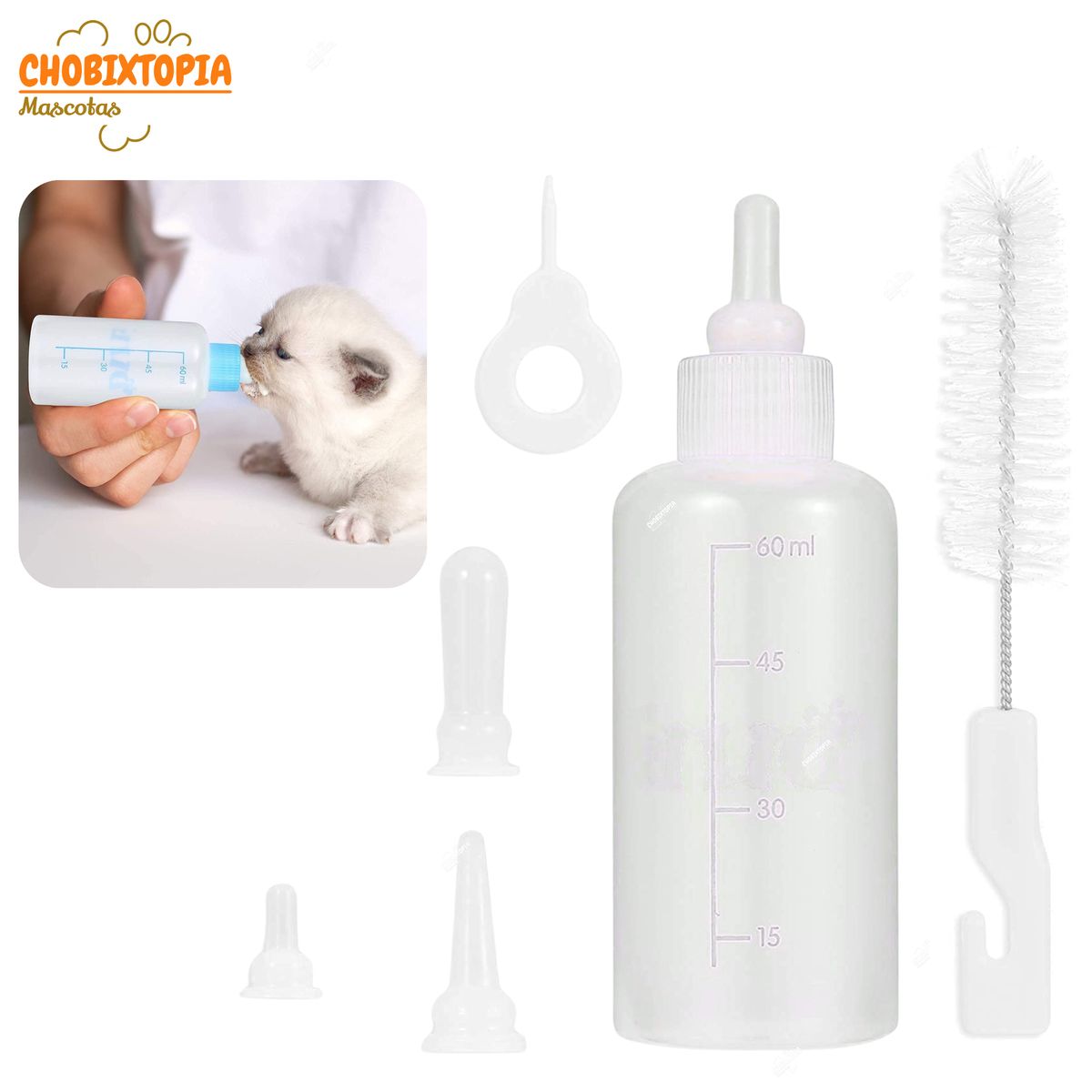 GENERICO - BIBERON KIT PARA MASCOTAS PERRO GATO x 50 mL - BLANCO (1.7oz)