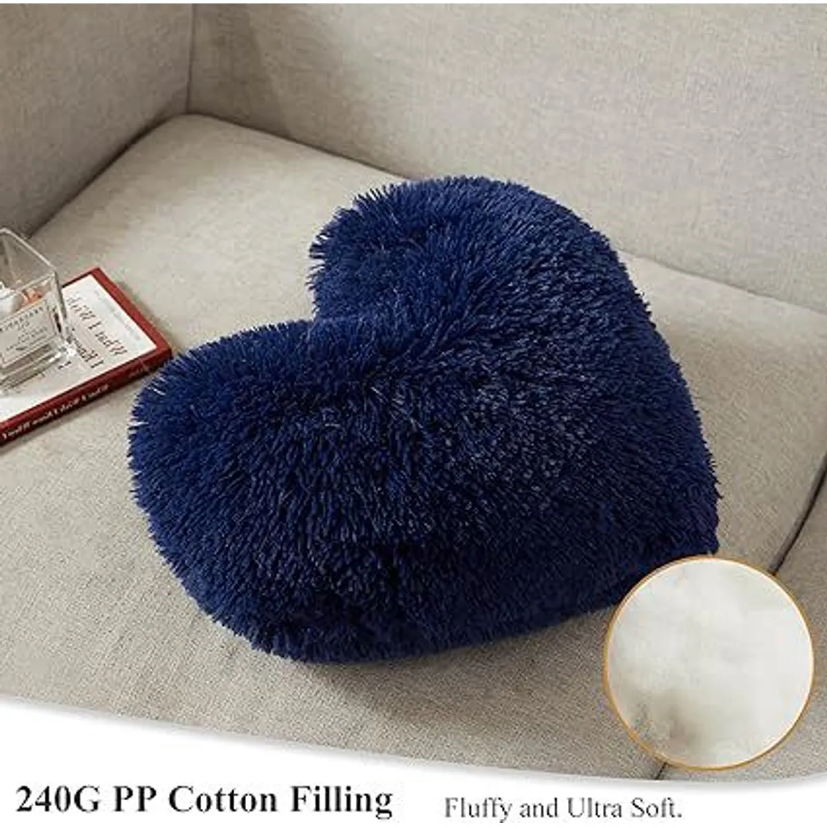 GENERICO - COJIN CORAZON PELO LARGO 35X35 AZUL