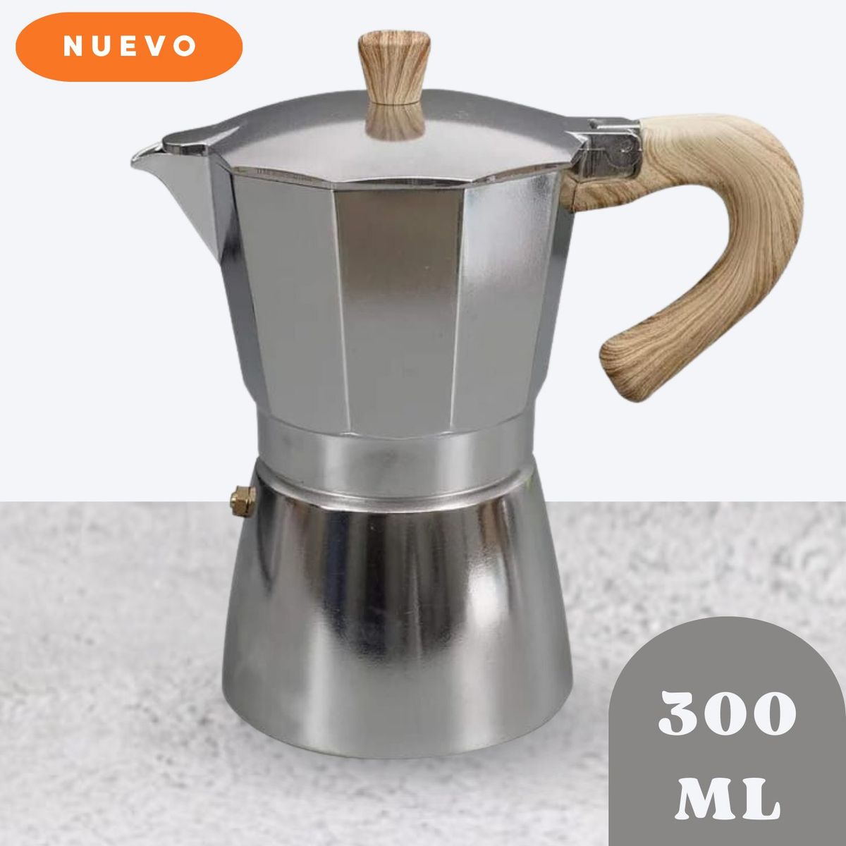 GENERICO - Cafetera Italiana Clásica con Mango de Madera de 300 ML Plata
