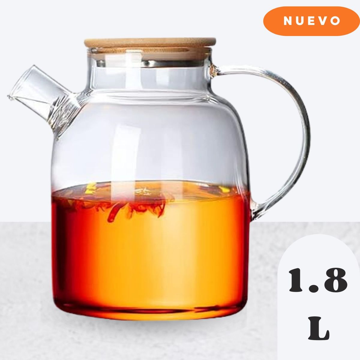 GENERICO - Tetera Transparente de Vidrio de Borosilicato con Tapa de Bambú  1.8 L