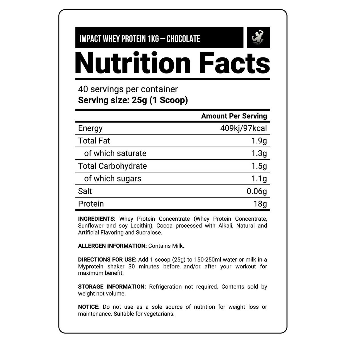 MYPROTEIN - Pack Impact Whey Protein 1 kg Natural Chocolate + Creatina MYPROTEIN 250 gramos