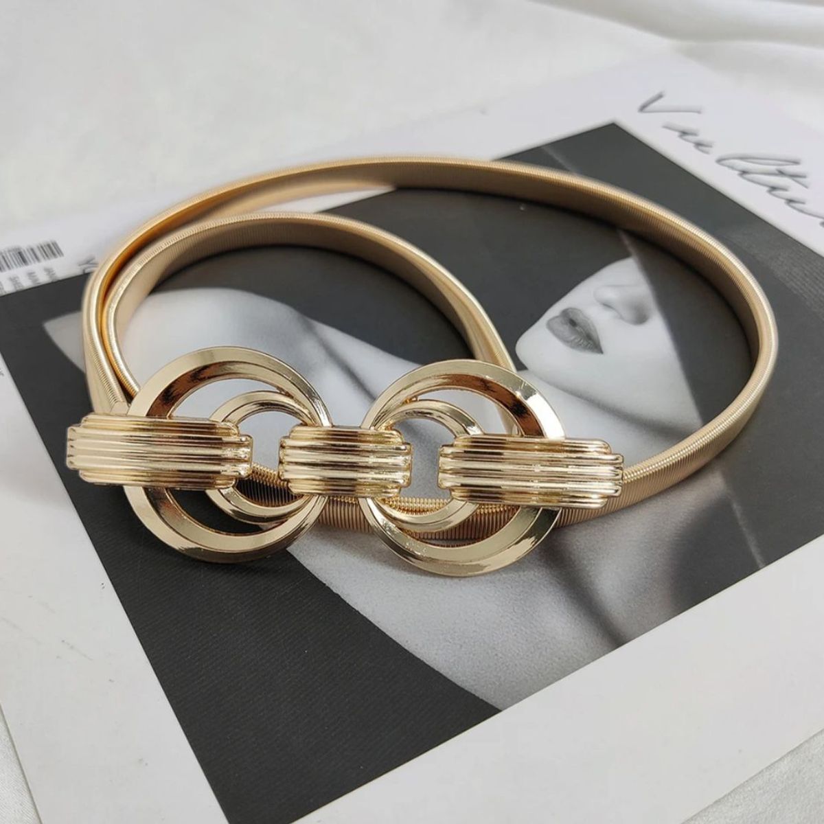 KAST PE - Cinturon de diseñador correa elastica Modelo Monique - Dorado