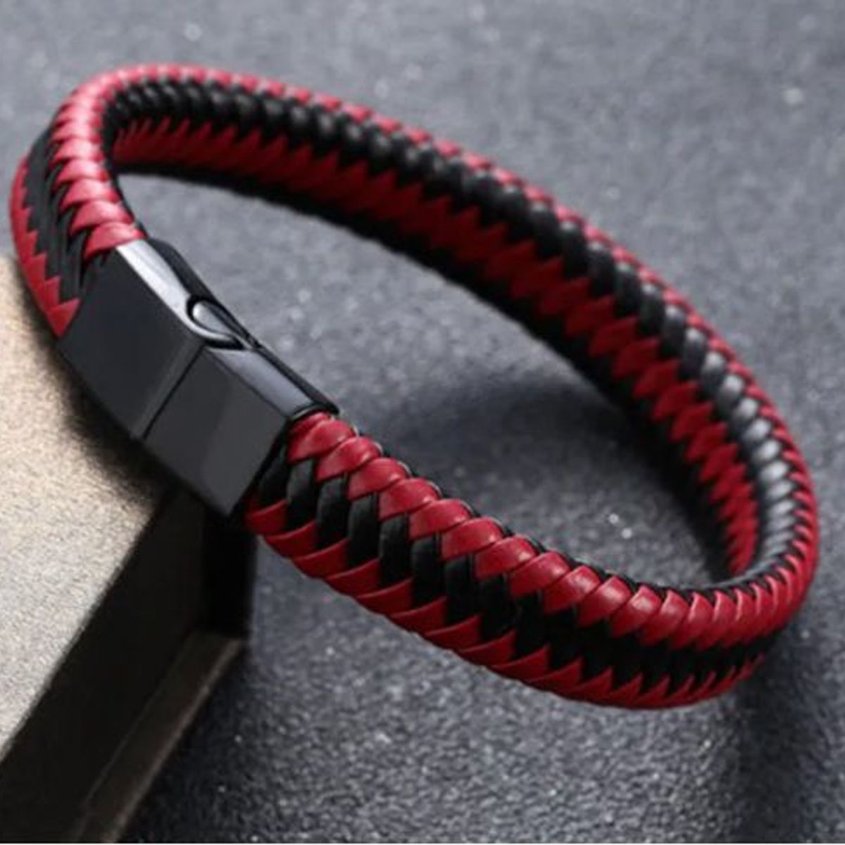 GENERICO - Pulsera Brazalete de Cuero Dual con Broche Imantado Hombres