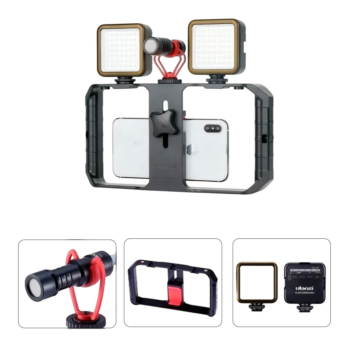 ULANZI - Kit Filmación Soporte U-rig Pro + 2 Luces Led Vl49 Rgb + Microfono