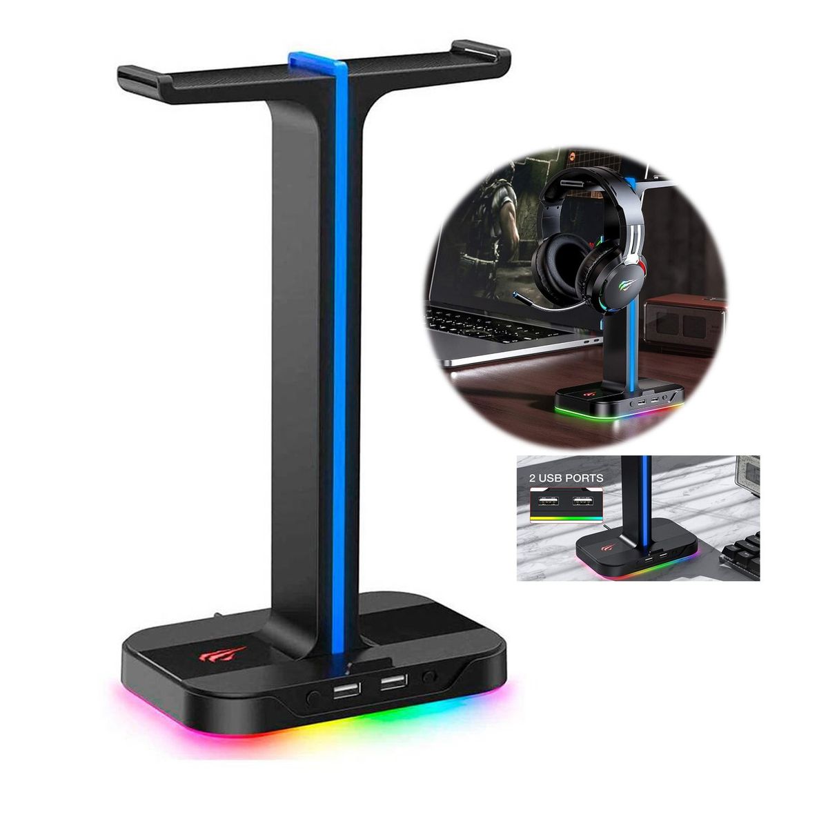 HAVIT - Soporte para Auriculares Havit RGB Doble Suspensión TH650