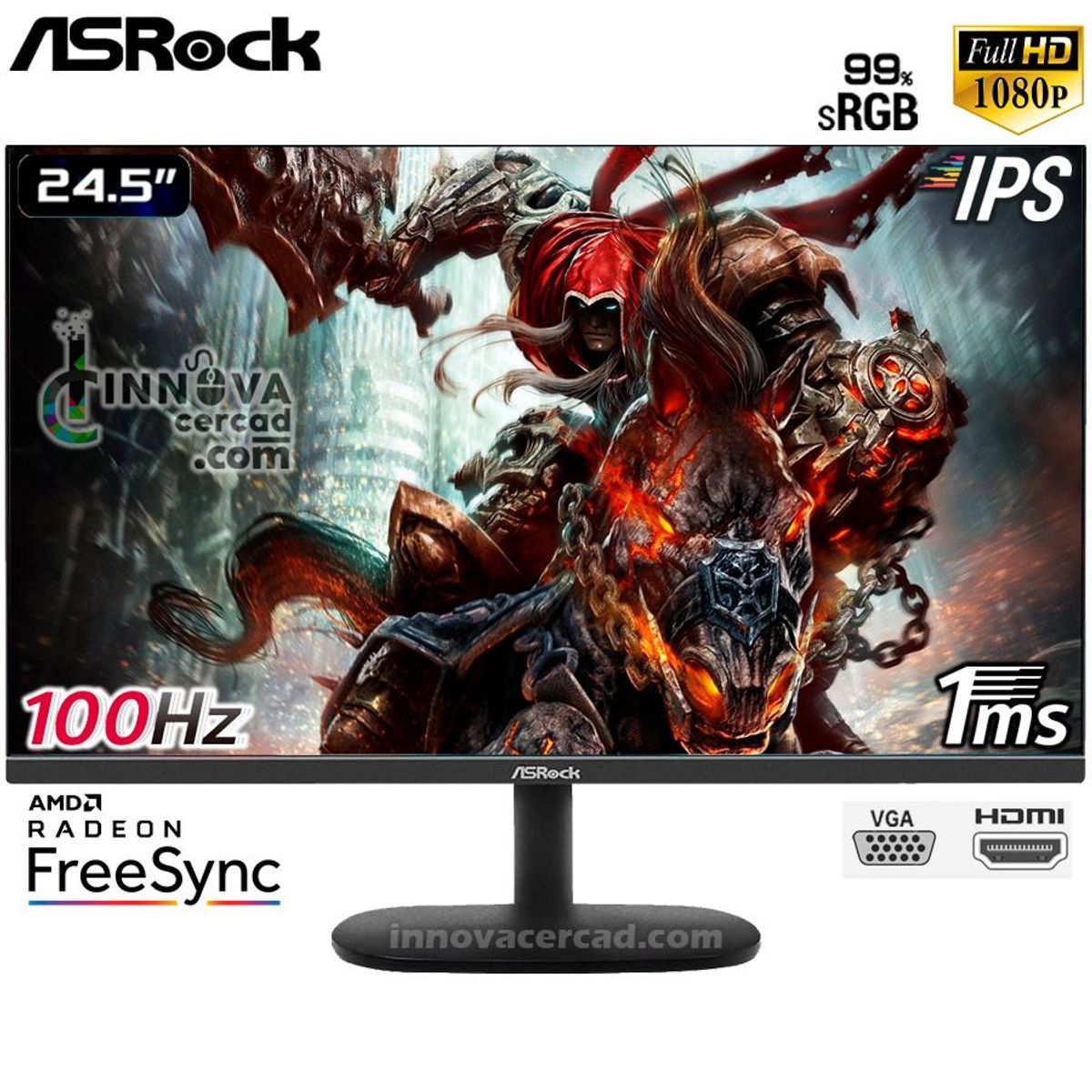 ASROCK - Monitor Gaming ASrock 25 Full HD panel IPS 100hz 1Ms AMD FreeSync
