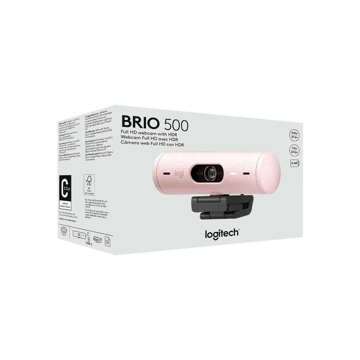 LOGITECH - Camara Logitech Brio 500 Fhd 1080P Usb-C Rose