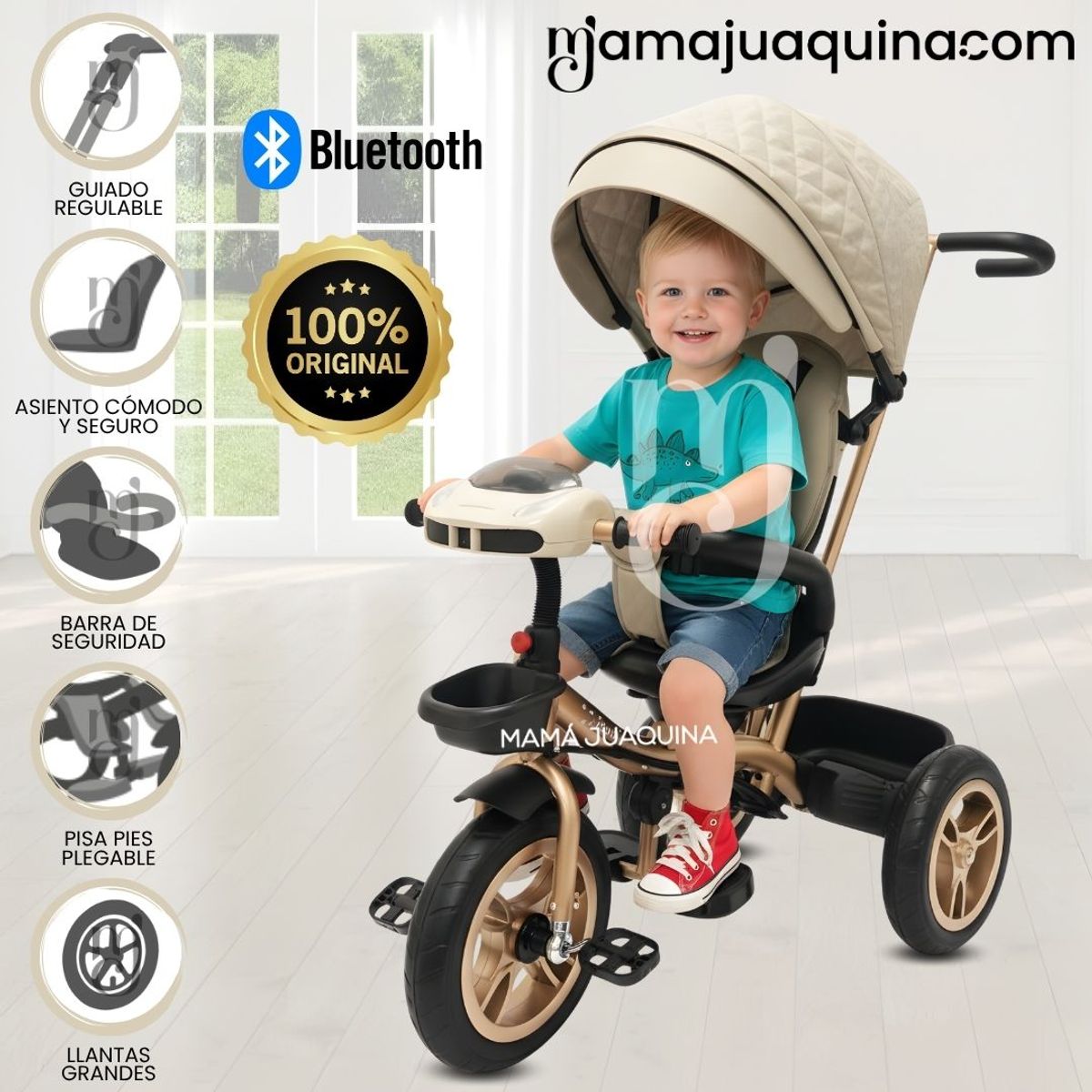 KIDS - Triciclo Guiador Giratorio «GOLDEN SPEED» Beige
