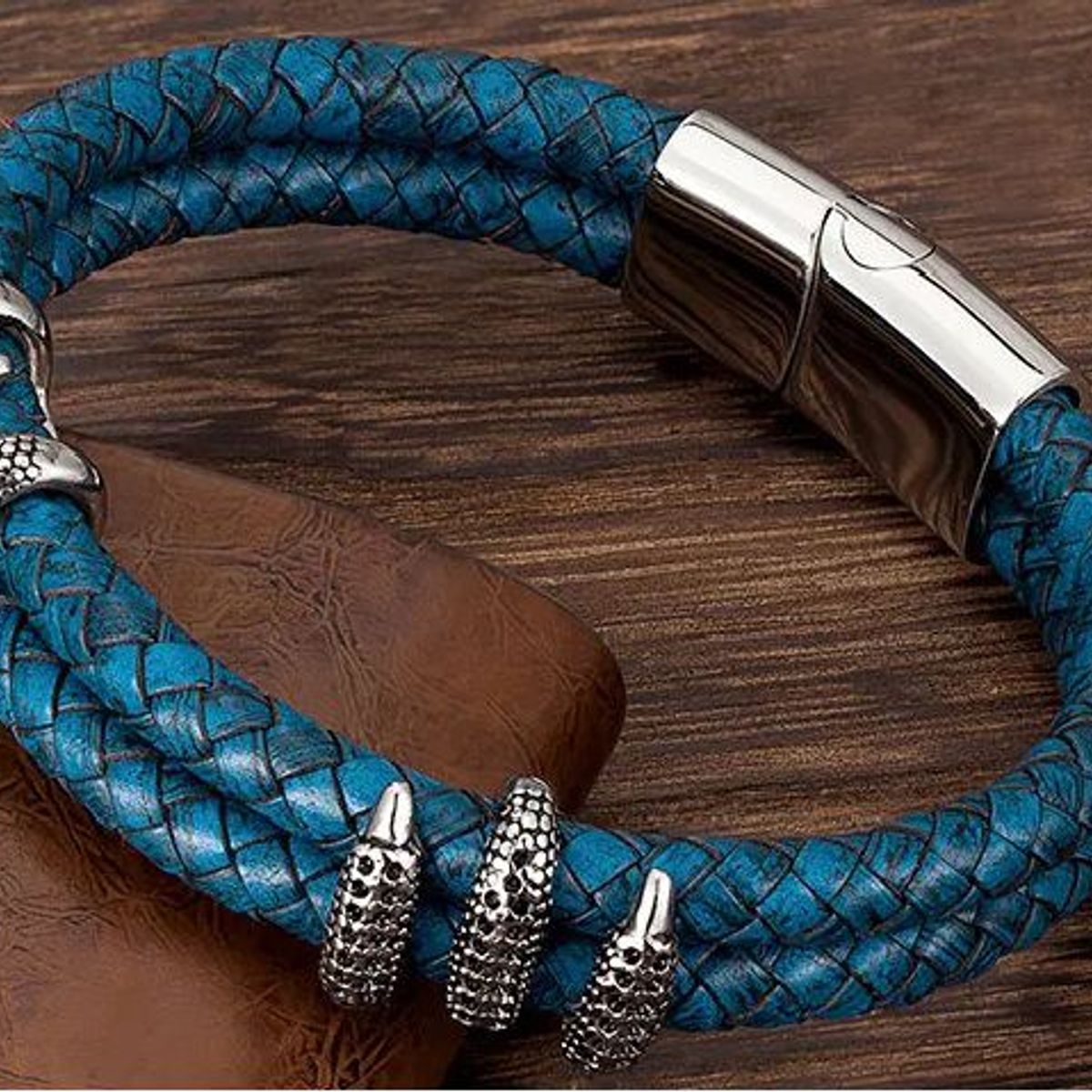 GENERICO - Pulsera Brazalete Mar de Cuero con Broche Imantado para Hombres