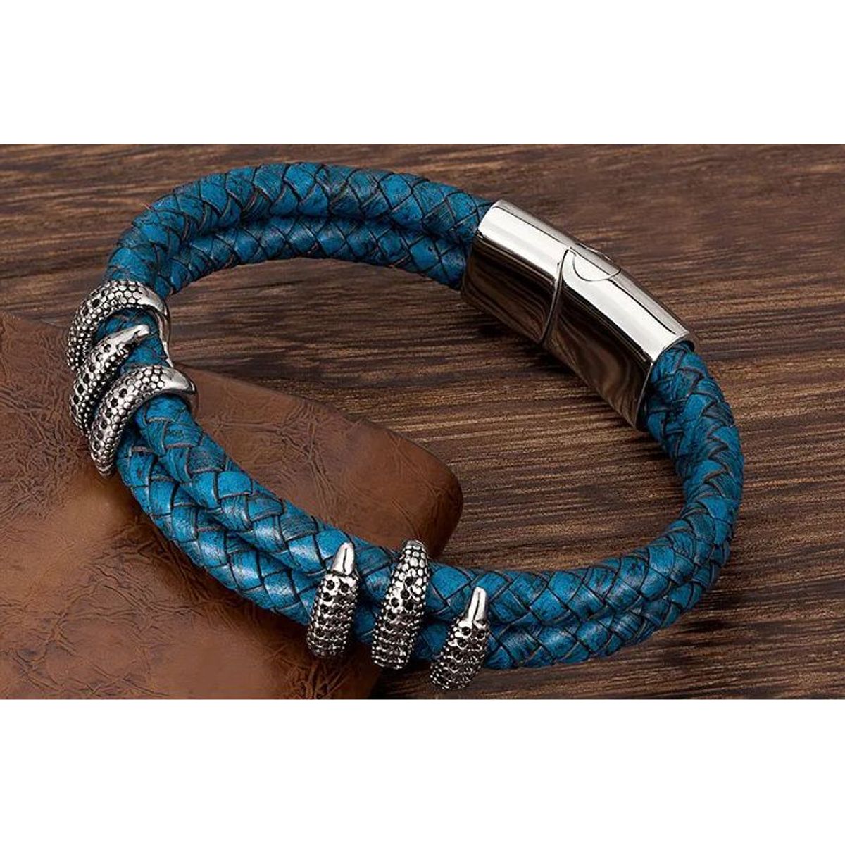 GENERICO - Pulsera Brazalete Mar de Cuero con Broche Imantado para Hombres