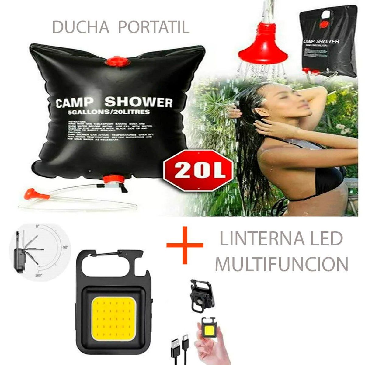 GENERICO - Ducha Portátil  Linterna Led Multifunción