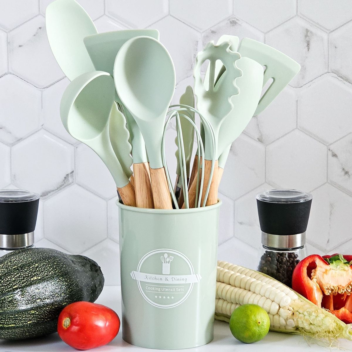 GENERICO - Cucharones de Cocina de silicona Green