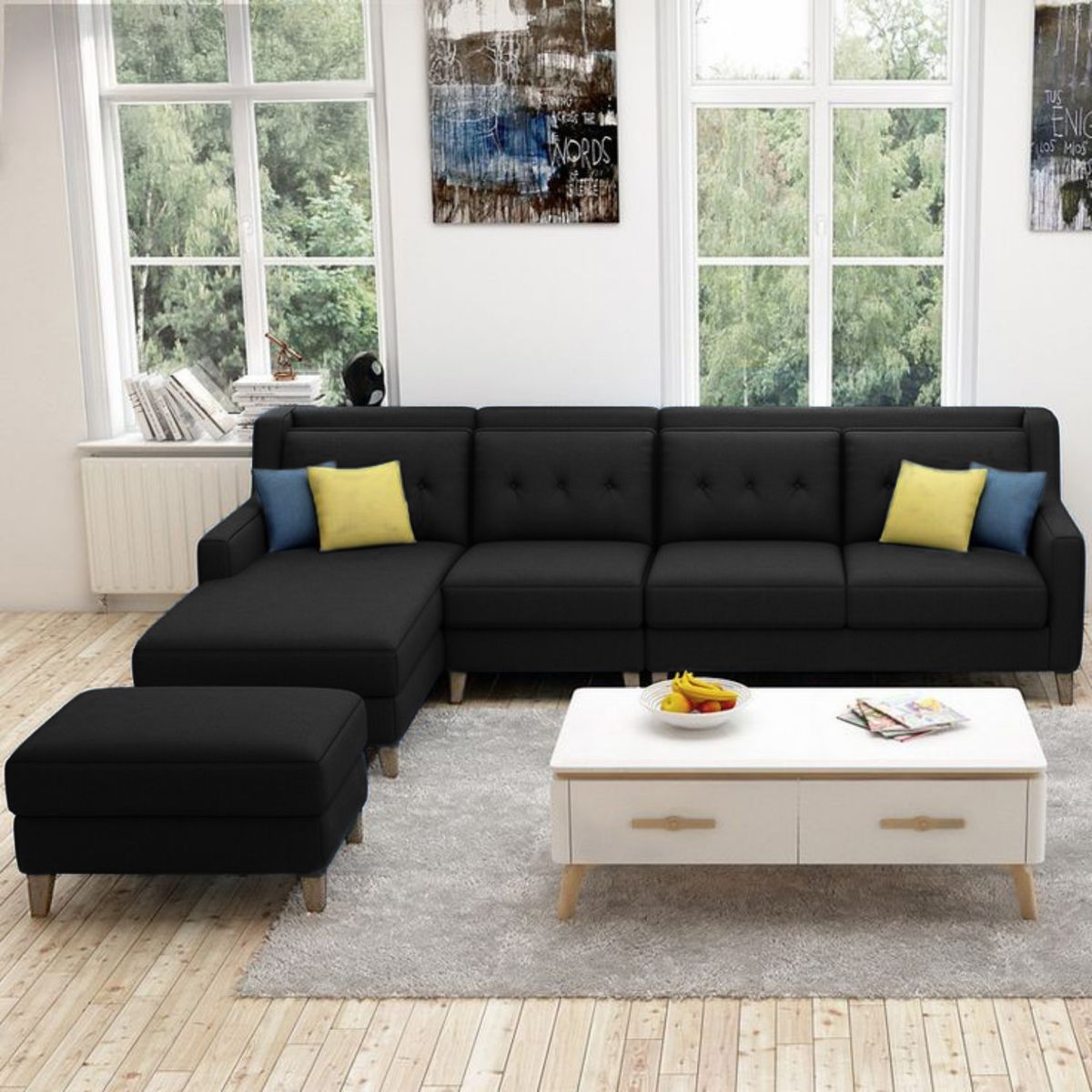 GENERICO - Seccional Izquierdo Barroco + banqueta de regalo – Negro