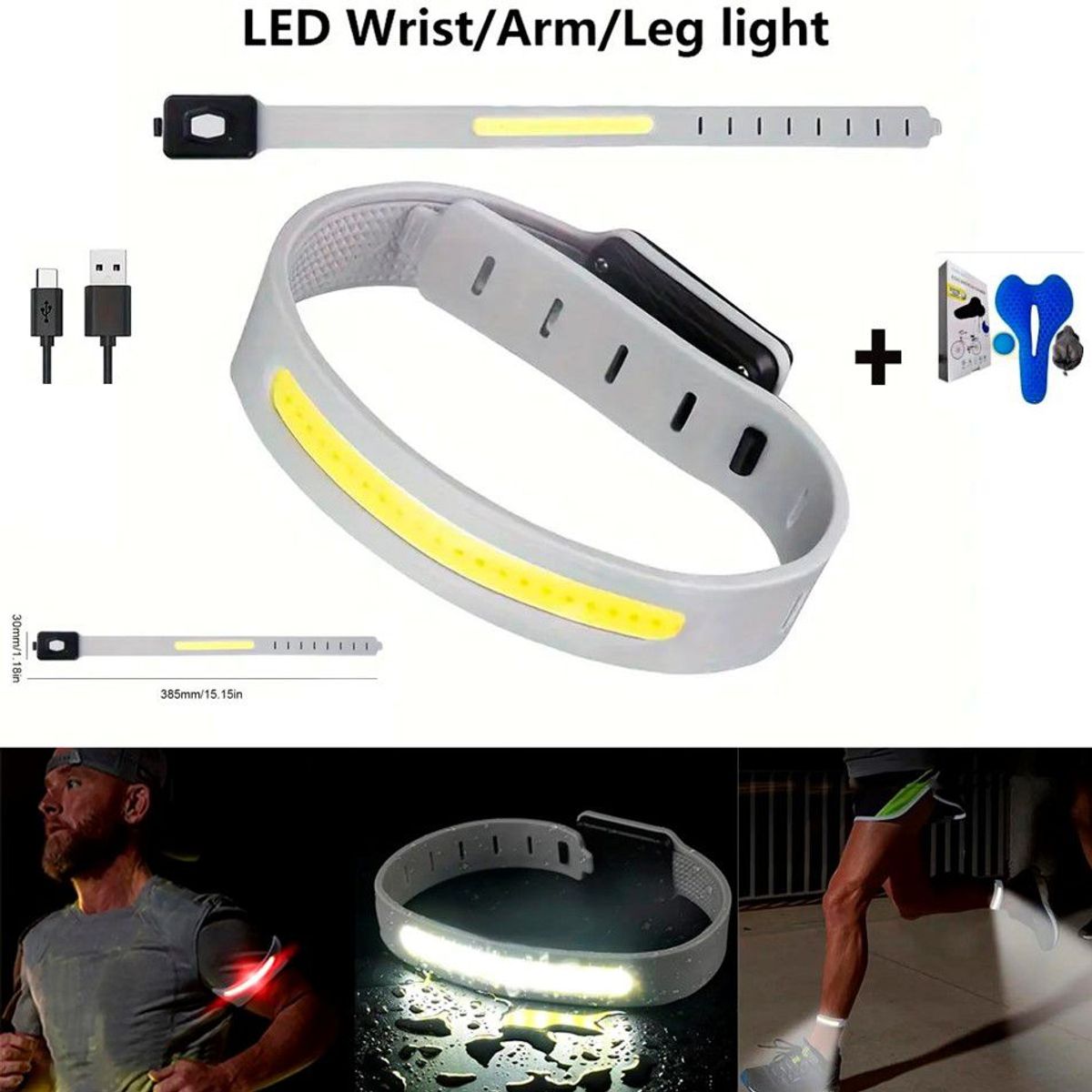 GENERICO - Brazalete de luz led recargable  Cojin gel para bici