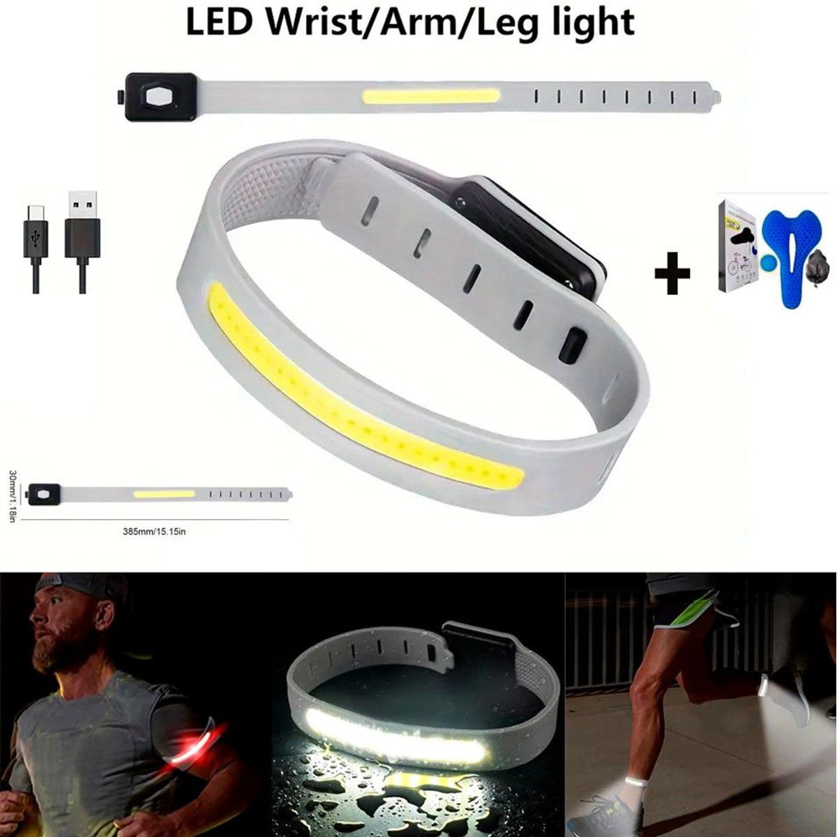 GENERICO - Brazalete de luz led recargable  Cojin gel para bici