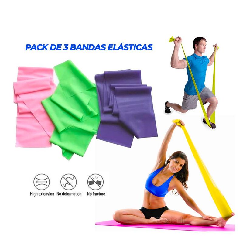 GENERICO - Pack De 3 Bandas Elásticas Para Ejercicio y Terapia Física