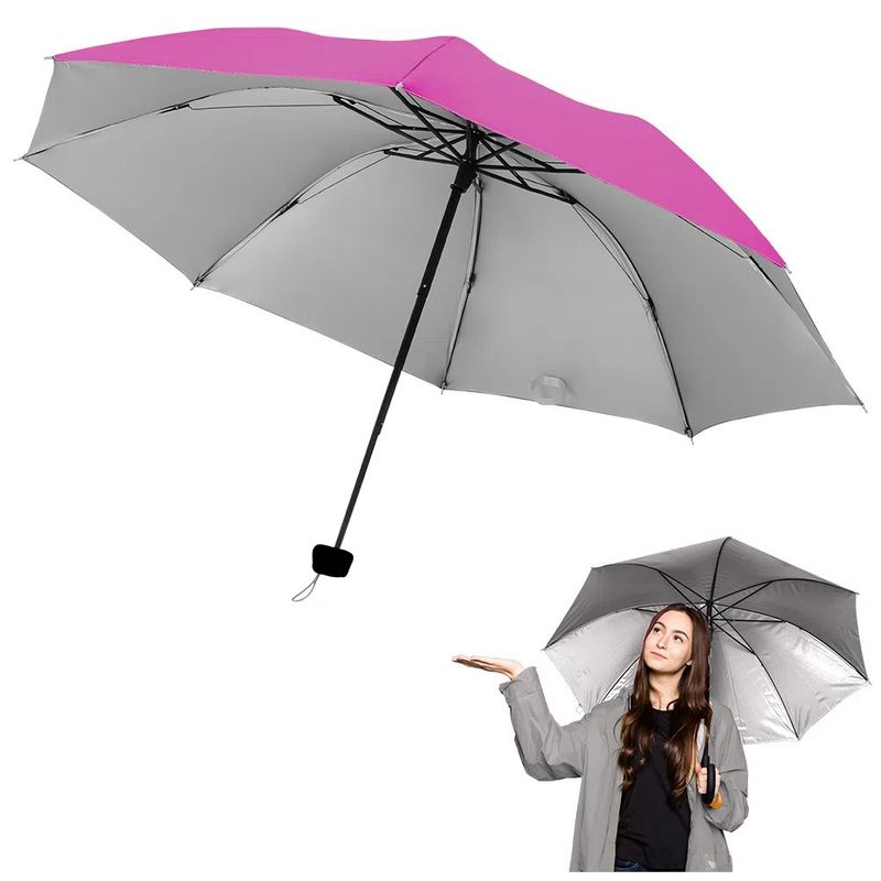 GENERICO - Paraguas Plegable Sombrilla de Mano para Sol Lluvia Fucsia