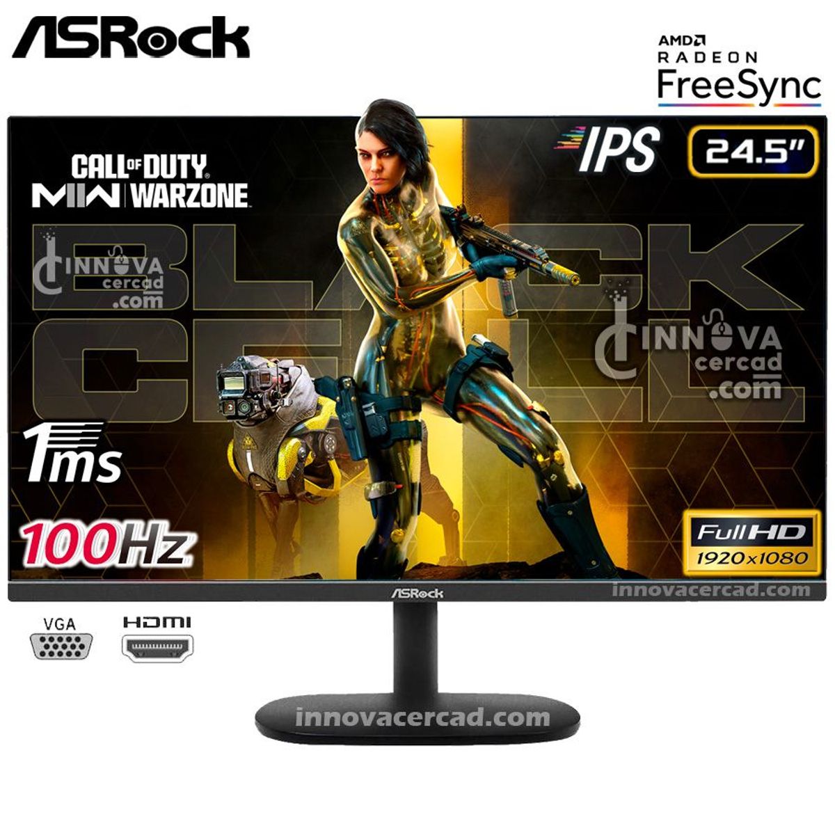 ASROCK - Monitor Gaming CL25FF ASRock 25 Full HD IPS 100hz 1Ms AMD FreeSync.