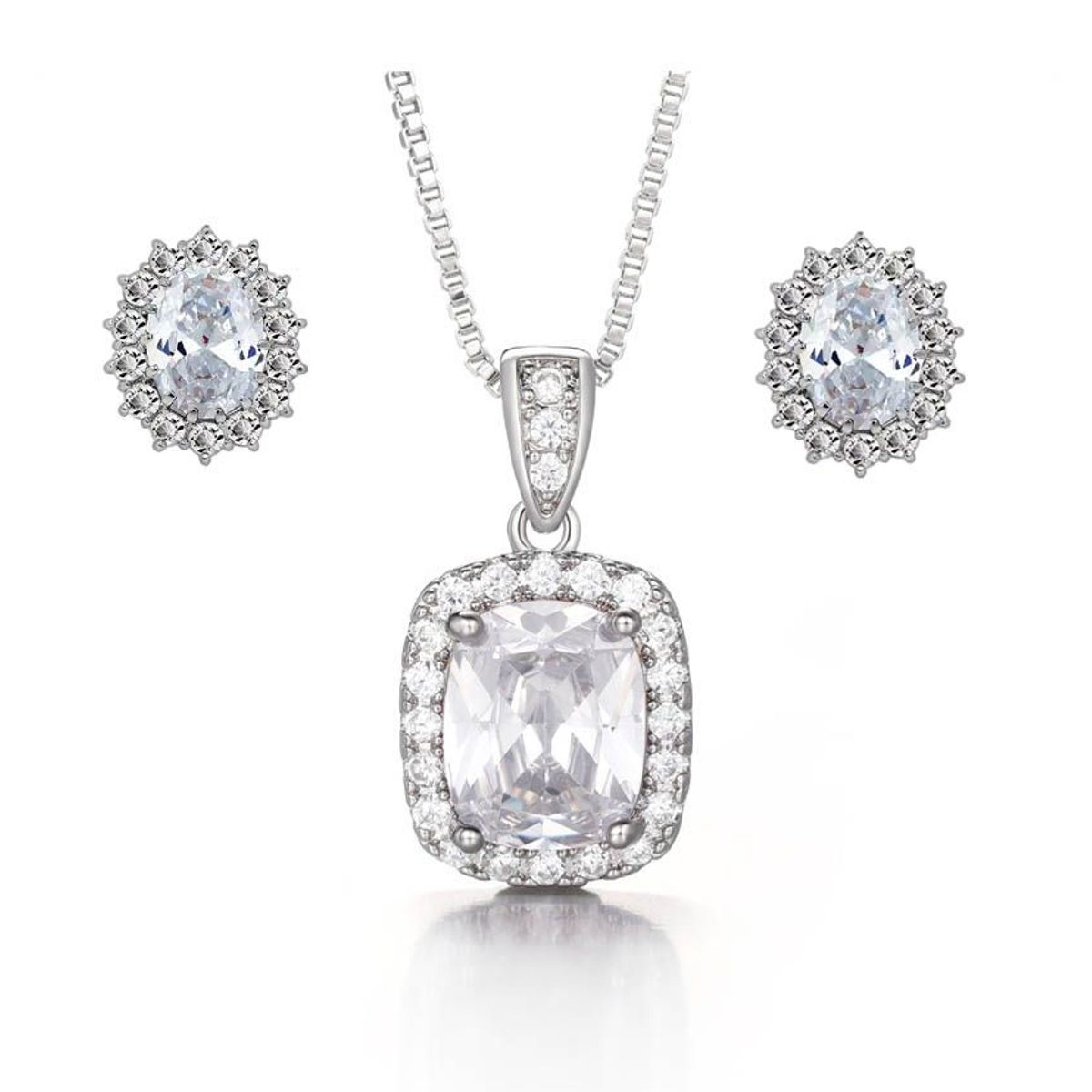 LA TIENDA 88 JOYAS Y ACCESORIOS - La Tienda 88 - Set Collar y Arete Mujer Cristales de Princesa - Blanco