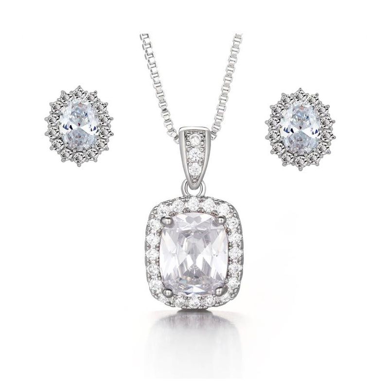 LA TIENDA 88 JOYAS Y ACCESORIOS - La Tienda 88 - Set Collar y Arete Mujer Cristales de Princesa - Blanco