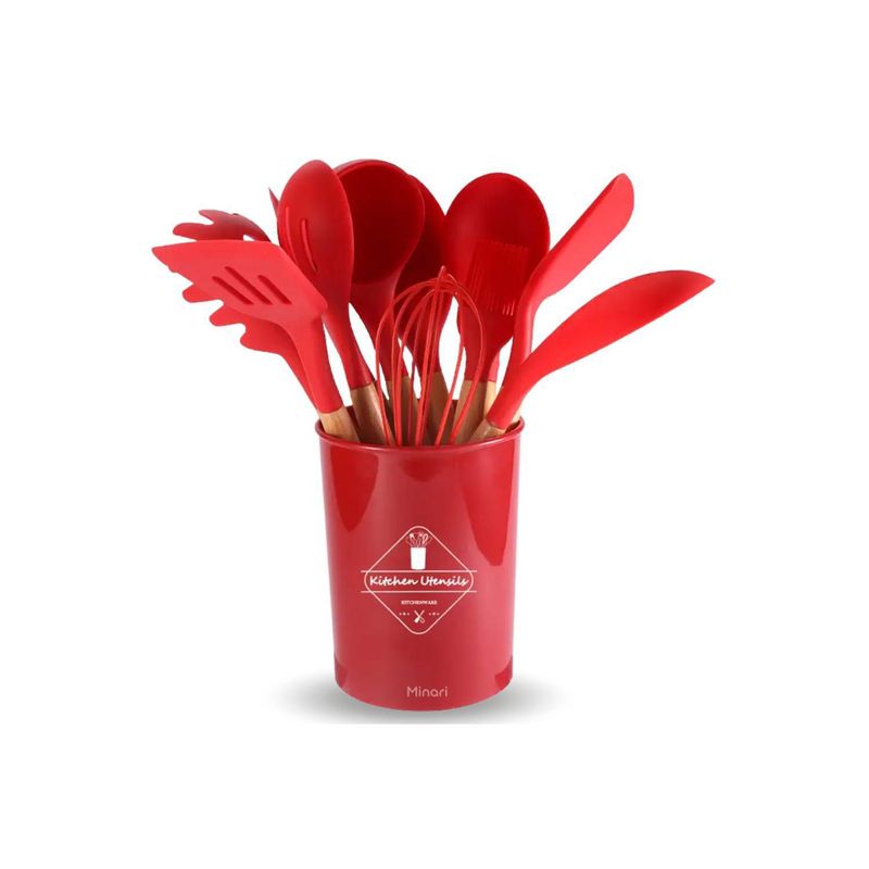 GENERICO - SET DE 12 UTENSILIOS SILICONA PARA COCINA Y REPOSTERIA  ROJO