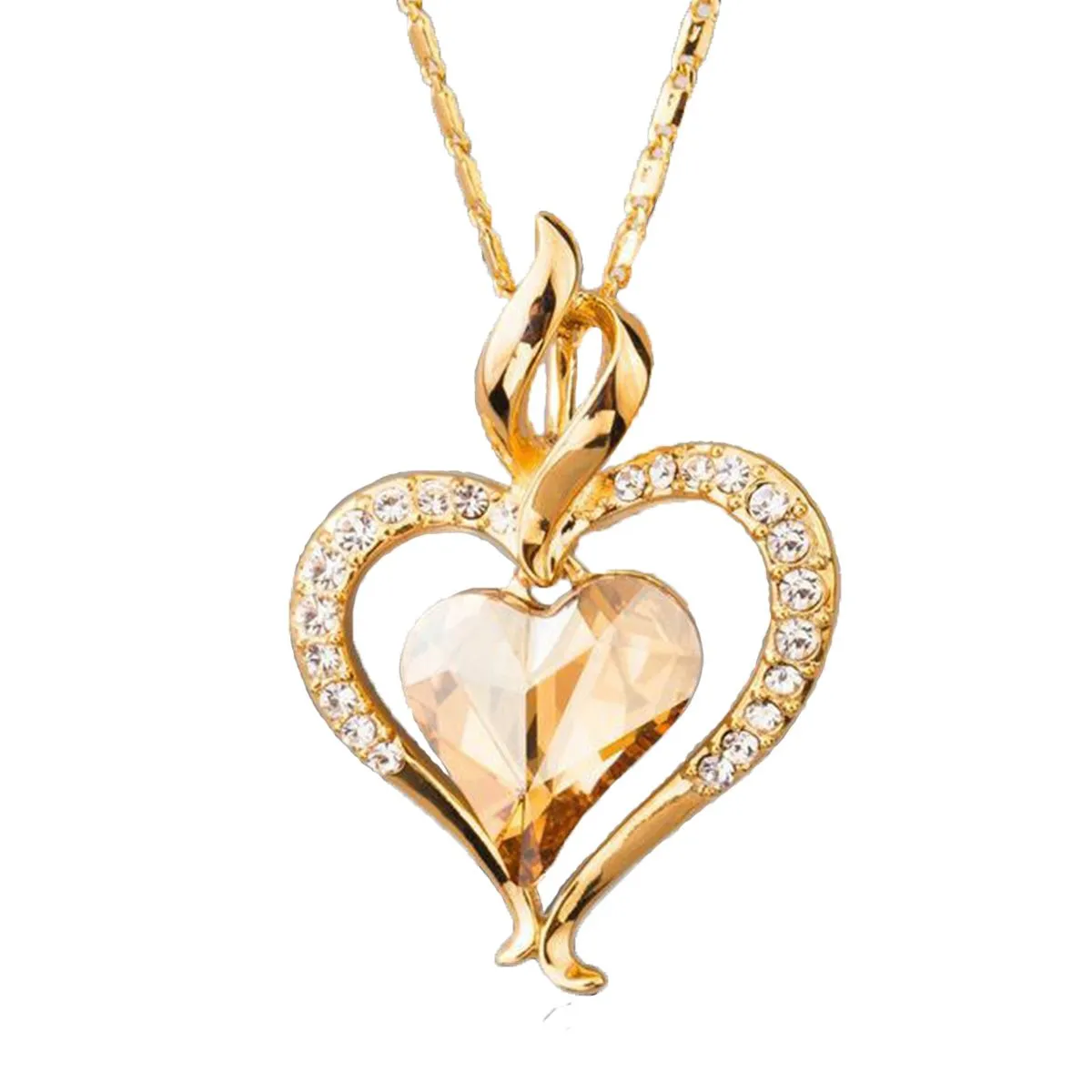 GENERICO - Collar De Mujer Corazón De Fuego Color Oro con Cristal Austriaco