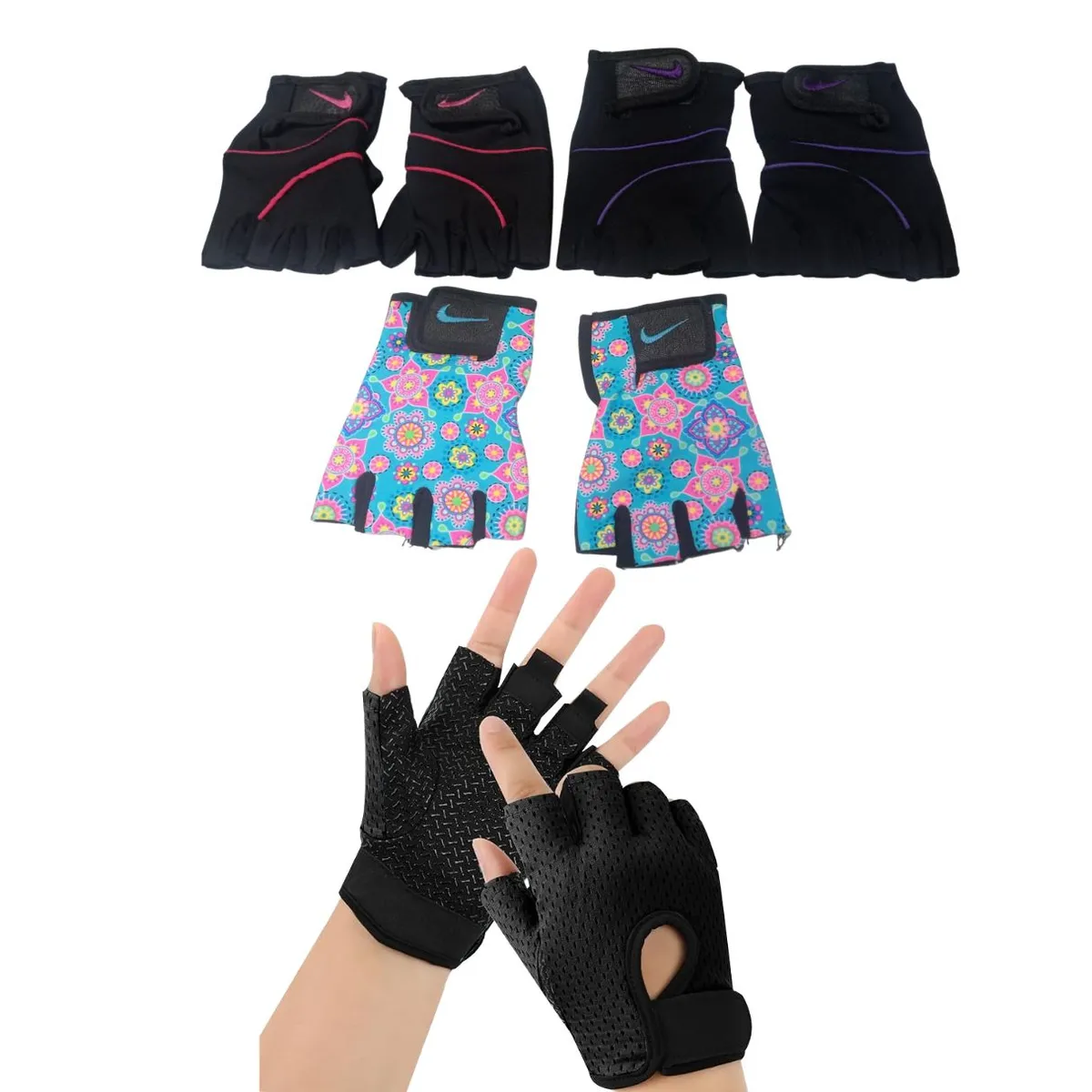 GENERICO - Guantes mitones Dama Gym fitness lycra diseños SMALL