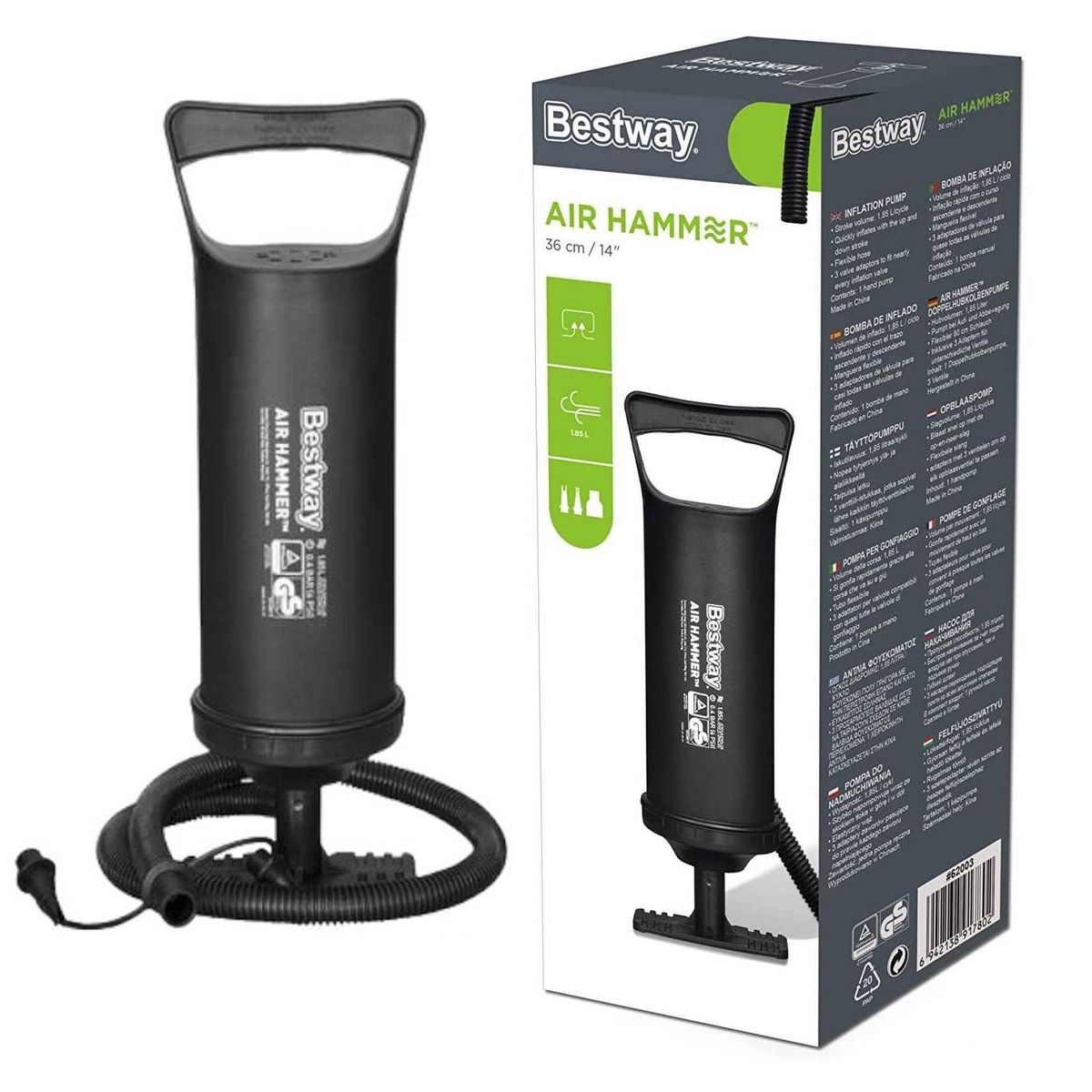 Bestway - Inflador manual Bestway con entradas intercámbiales 36 cm