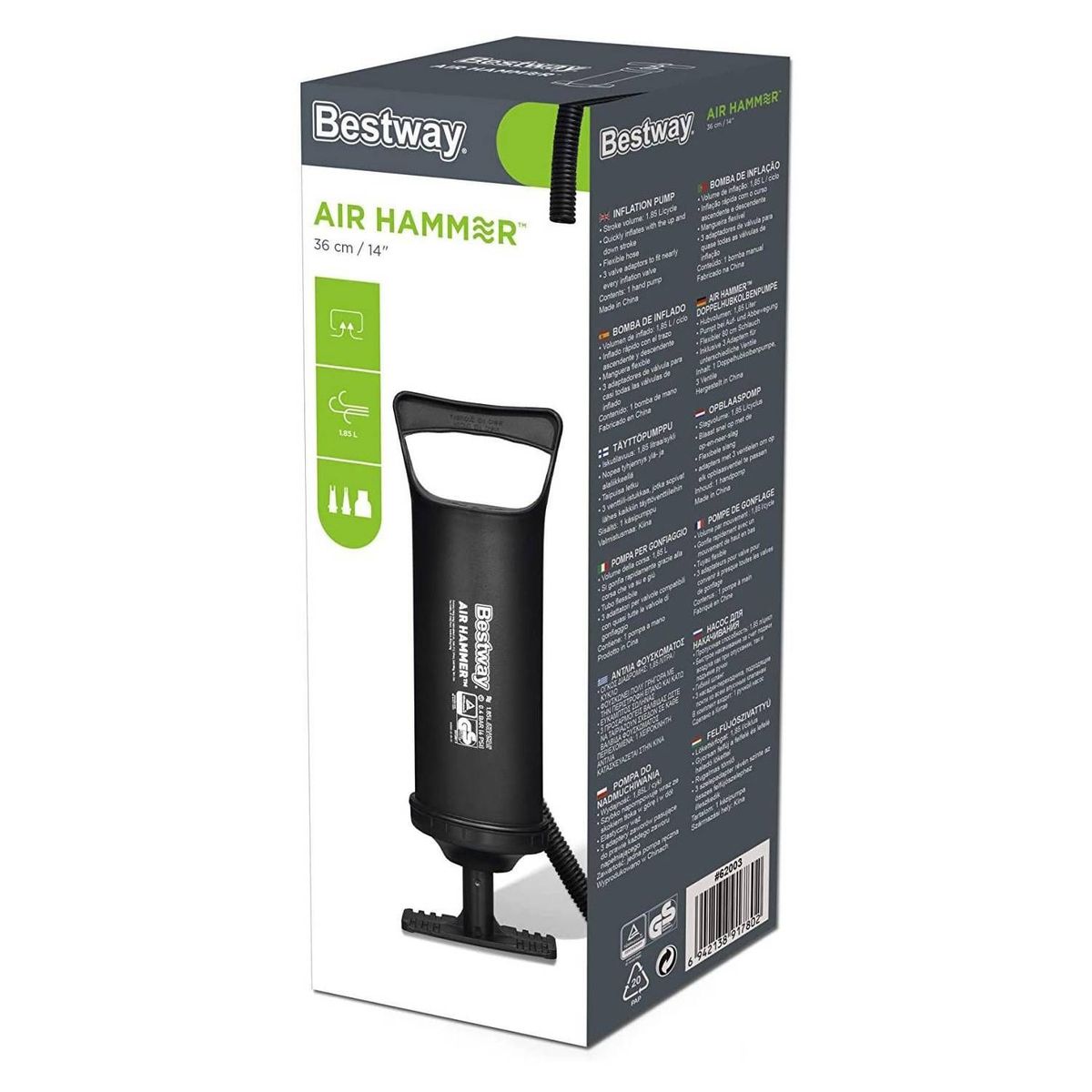 Bestway - Inflador manual Bestway con entradas intercámbiales 36 cm