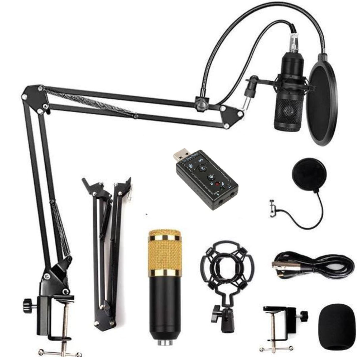 GENERICO - Kit Micrófono Condensador Para Estudio Podcast BM800 Dorado