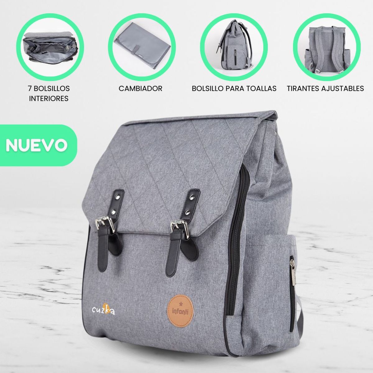 INFANTI - Mochila Pañalera «MATERNAL ASPEN» Gray