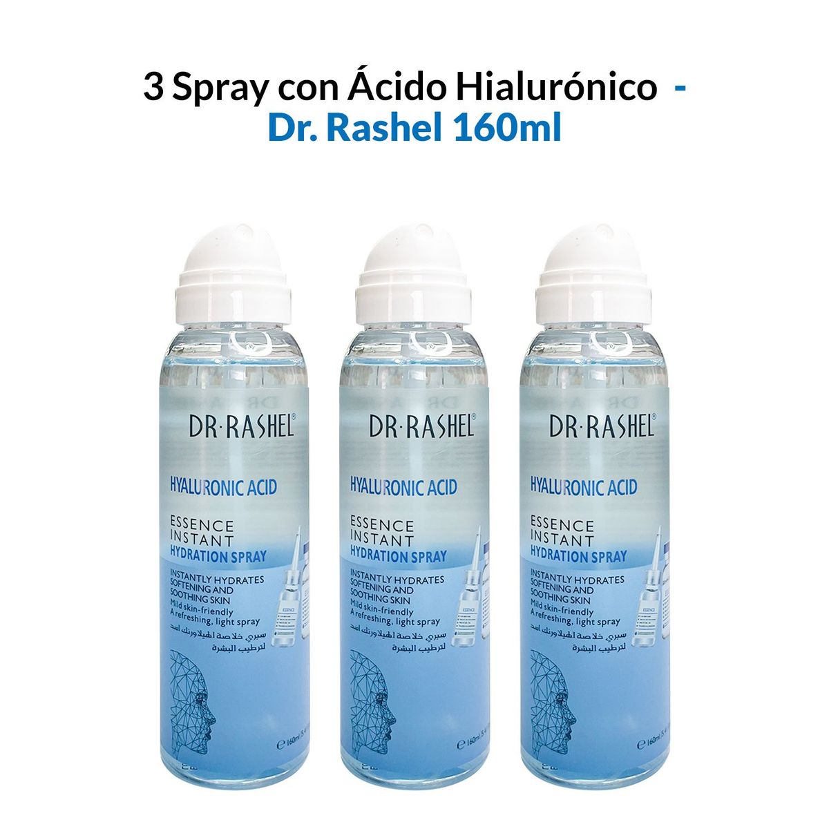 WOKALI - 3 Spray de hidratación instantánea con ácido hialurónico 160ml