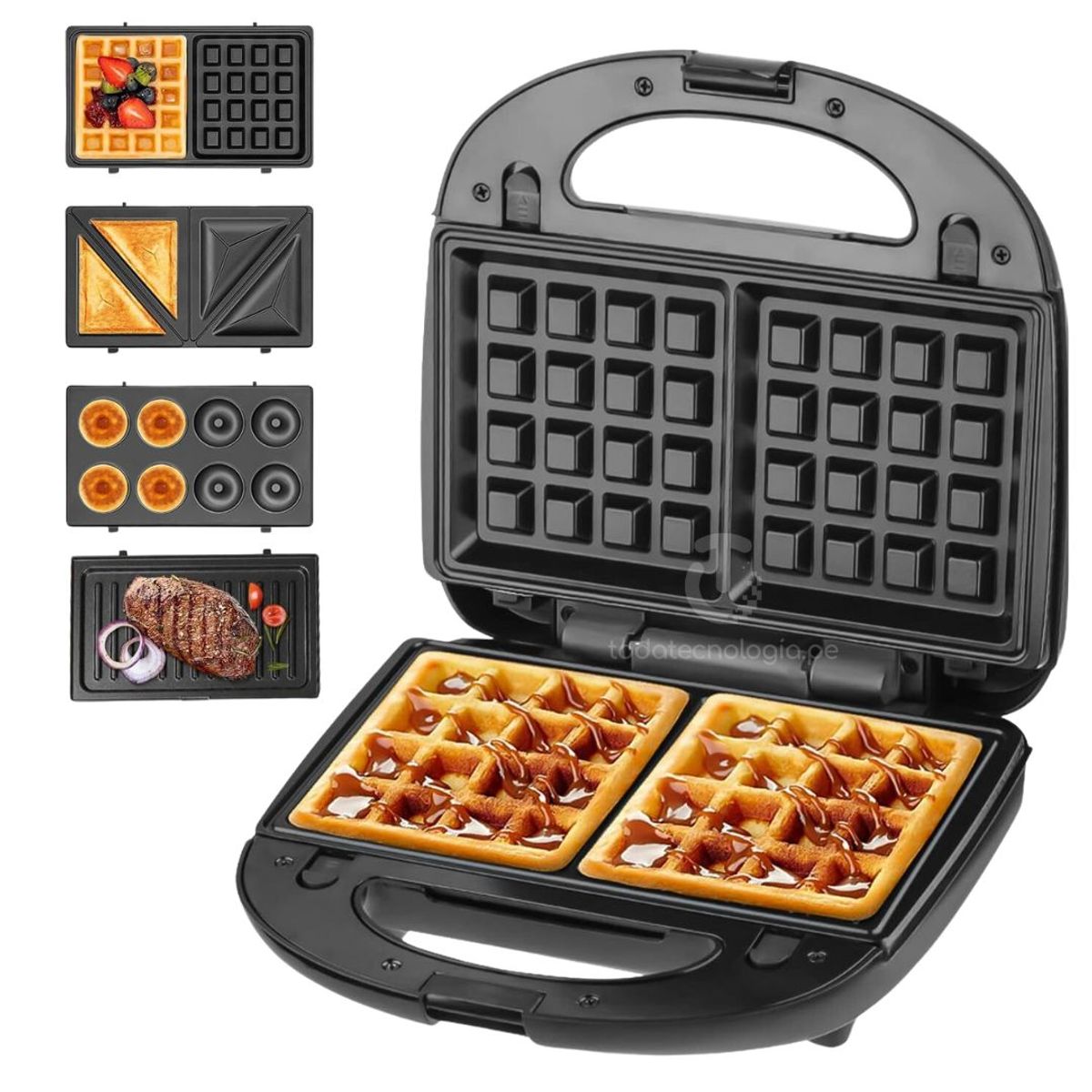 RAFF - Maquina RAF para Postres Desayunos  Sandwichera Donas Waflera 4 en 1