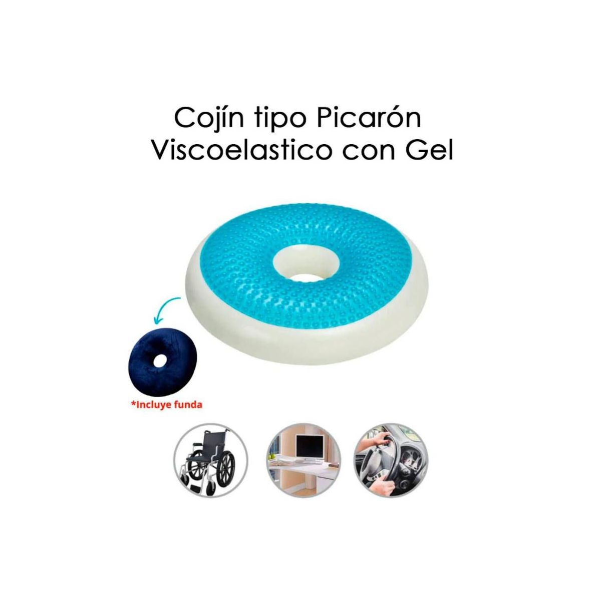 GENERICO - Cojín Picarón Viscoelástica con Gel y Funda Alivia