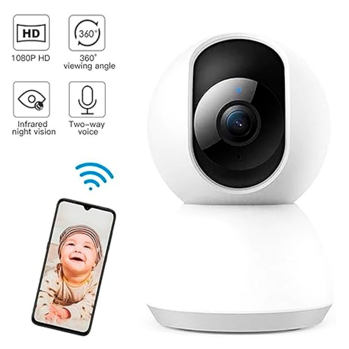 GENERICO - Cámara IP WiFi Interior 1080P de Vigilancia WiFi Interior 360° Bebés y Mascotas