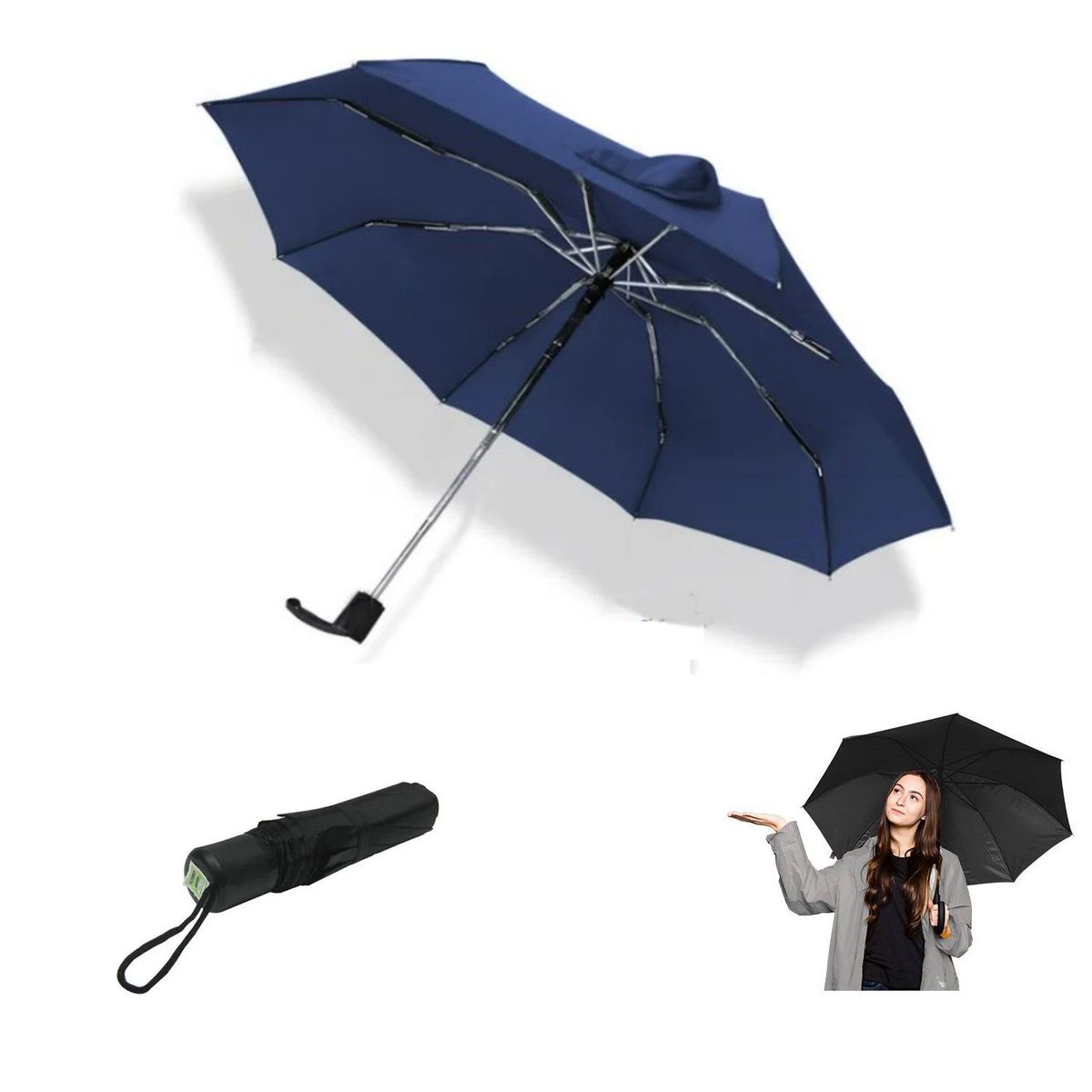 GENERICO - Paraguas Plegable Sombrilla de Mano para Sol Lluvia Azul