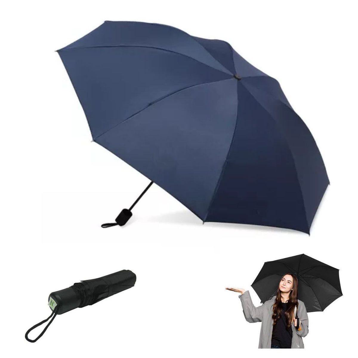 GENERICO - Paraguas Plegable Sombrilla de Mano para Sol Lluvia Azul